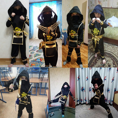 Authentic Kids Ninja Costume Set for Role Play and Cosplay, Ninja Clothes with Hood, Mask, Gloves and Throwing Stars