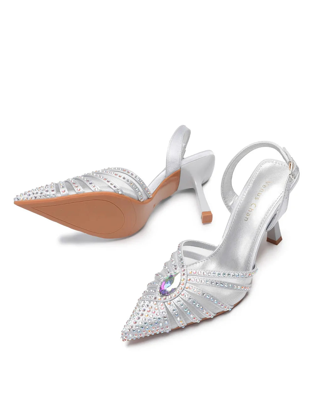 Elegant Fruit Green Women's Heels and Rhinestone Handbag Set - Italian Design for Weddings and Parties