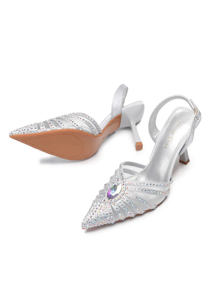 Elegant Fruit Green Women's Heels and Rhinestone Handbag Set - Italian Design for Weddings and Parties