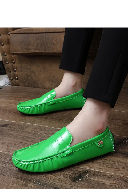Patent Leather Beanie Shoes Men's New Spring and Summer Large Size Patent Leather Casual British Leather Shoes Women's Slip-On Lazy Casual Shoes Handmade Shoes