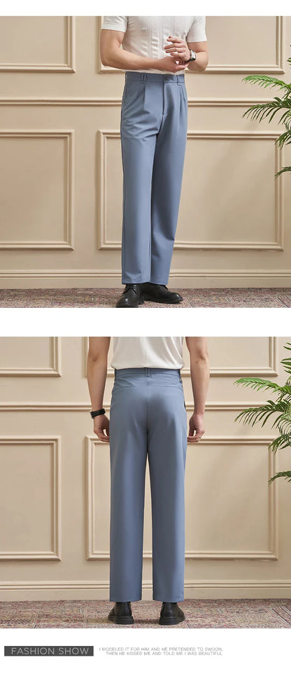 Men‘s Slim-Straight Fit Trousers for Spring & Summer Slim Fit Daily Work Trousers, Solid Color Street Suit Trousers