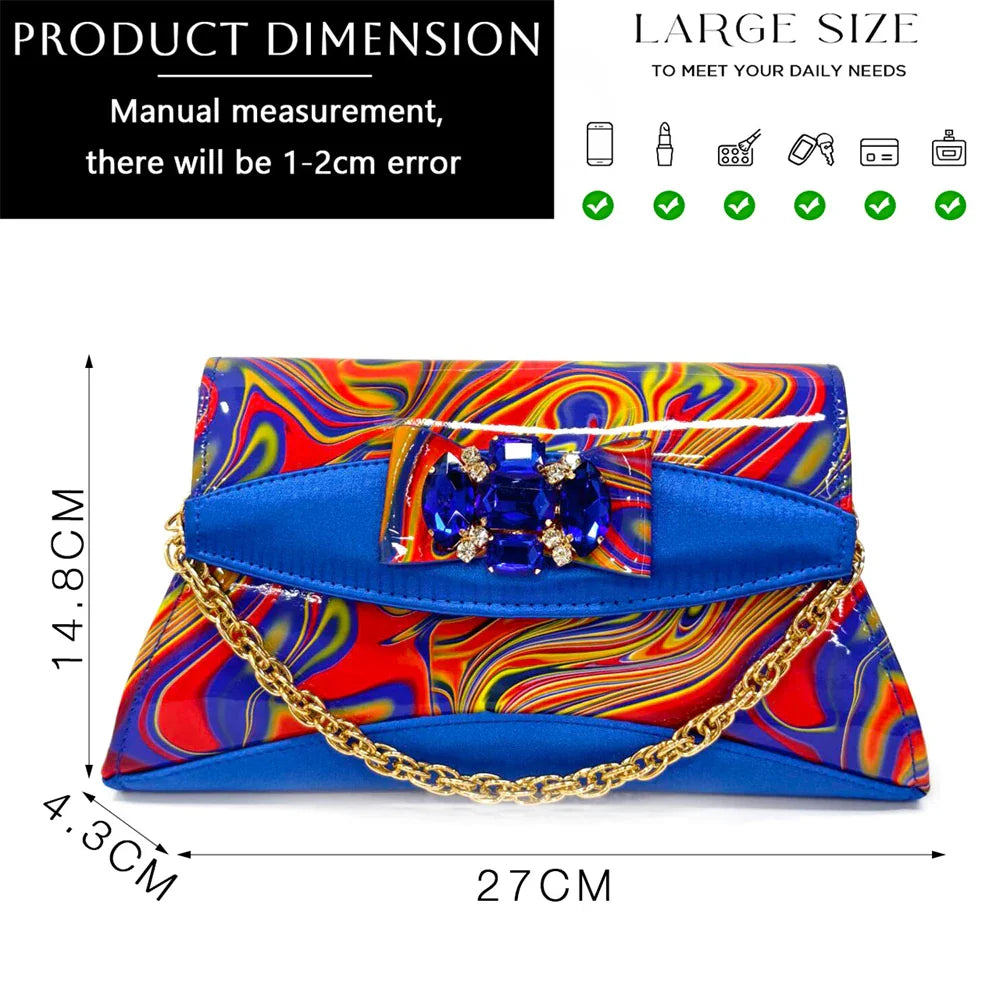 Fashion Purple Color Painted Rhinestones Elegant Peep Toe Sandals Shoes and Bag Set Italian Heels for Womens