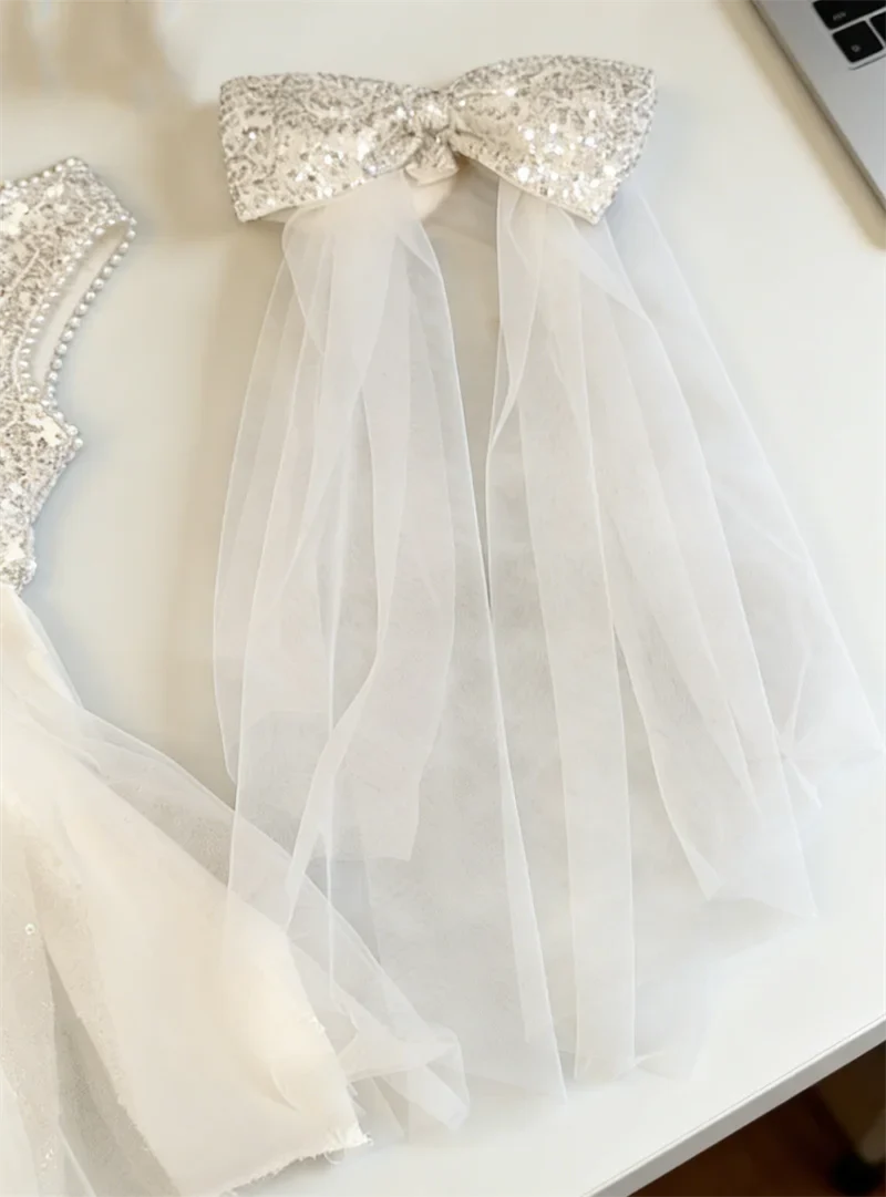 Summer Girls Tulle Dress Princess Sequined Puff Mesh Gown Kids Birthday Party Vestidos Children Casual Fashion Clothes 2-10Y