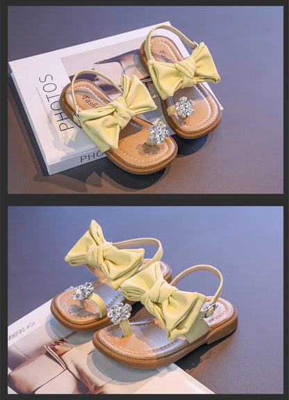 Sparkly Rhinestone Flip Flop for Girls Back Strape Children Slingbacks Shoes Nice Wedding Party Shoes with Large Bow-knot I05302