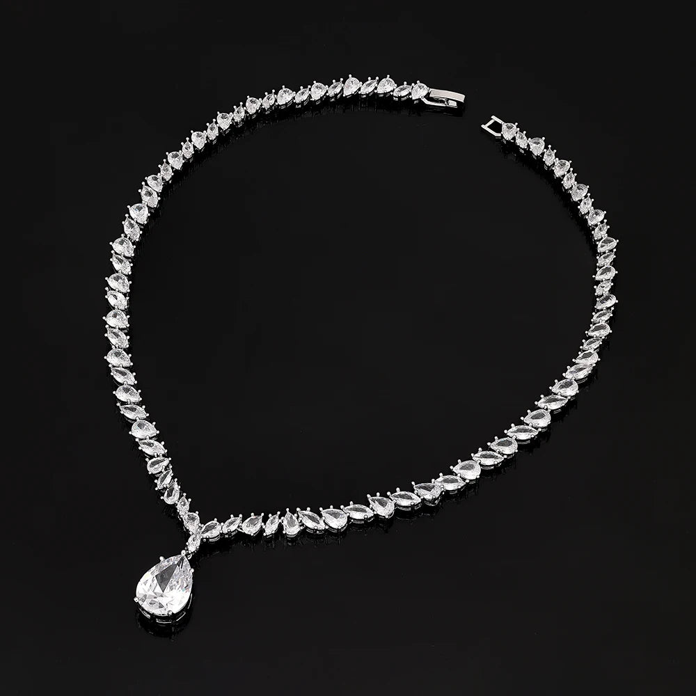 Luxury Cubic Zirconia Jewelry Sets for Women Wedding Bridal 4PCS Drop Necklace Earrings Set Party Gift