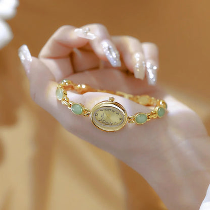 2026 Women quartz Watch Luxury Brand Retro Natural Dongling Stone Hotan Jade Waterproof Ladies Advanced Chain Wristwatches gift