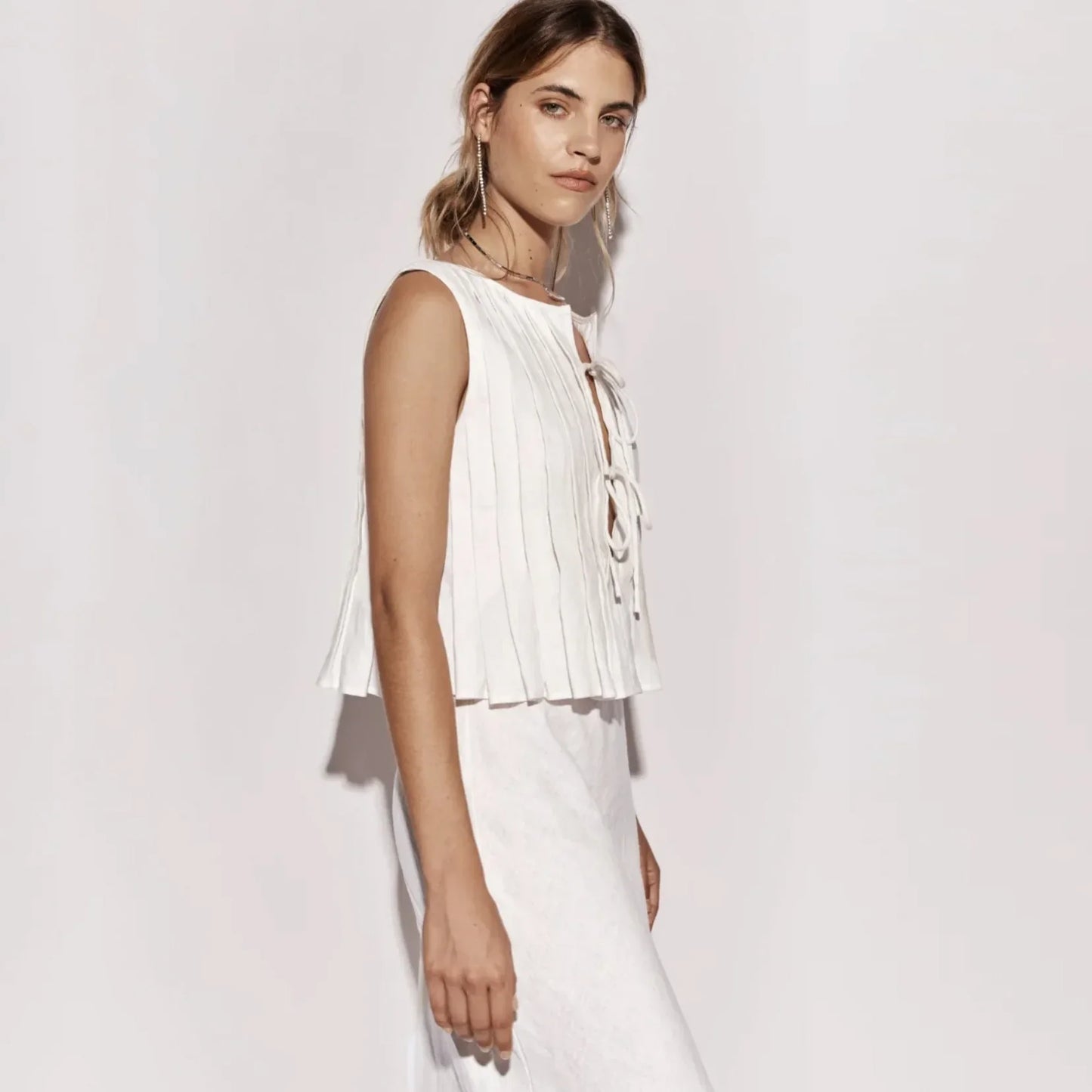 White Bandage Ribbed Tank Top Shirts For Women Hollow Out Sleeveless Slim Summer Fashion Vest Women's Lace-Up Vest Y2k Top