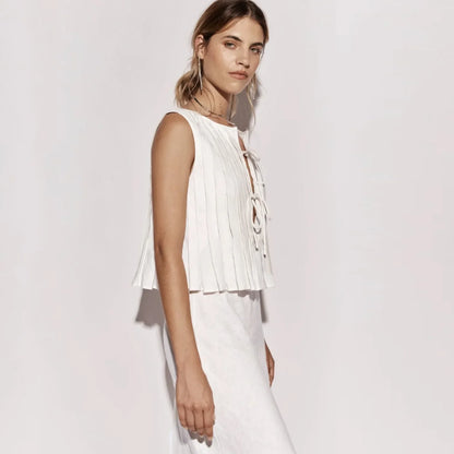 White Bandage Ribbed Tank Top Shirts For Women Hollow Out Sleeveless Slim Summer Fashion Vest Women's Lace-Up Vest Y2k Top