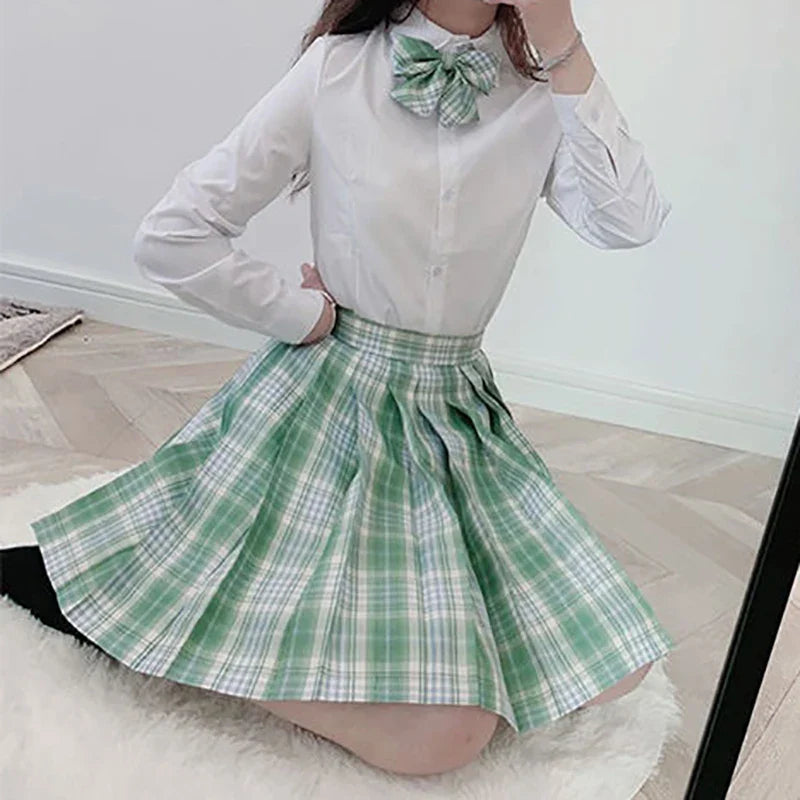 Plaid Women Pleated Skirt Bow Knot Summer High Waist Preppy Girls Dance Mini Skirt Cute A Line Harajuku Sexy Japan Faldas