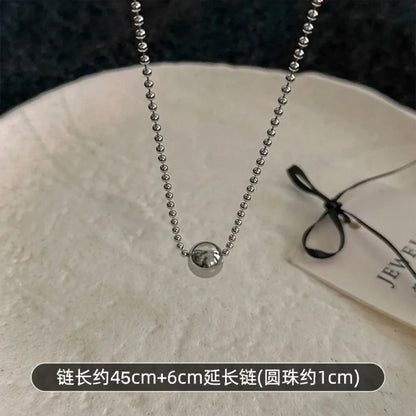 Personality Design Silver Color Stainless Steel Beaded Ball Pendant Necklace for Women Double Layer Hip Hop Rock Chokers Jewelry