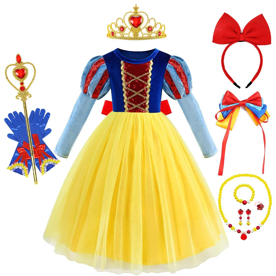 Halloween Girl Snow White Costume Party Dresses For Girls Cartoon Role Playing Outfits Kids Christmas Theme Fantasy Tulle Gown