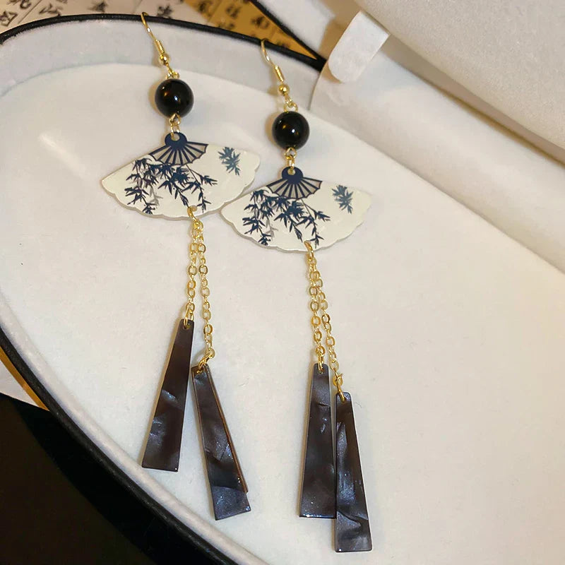 chinese Style Bamboo Joint Flower Earrings Imitation Pearl Fringe Earring New National Tide Personality  Earrings for Women