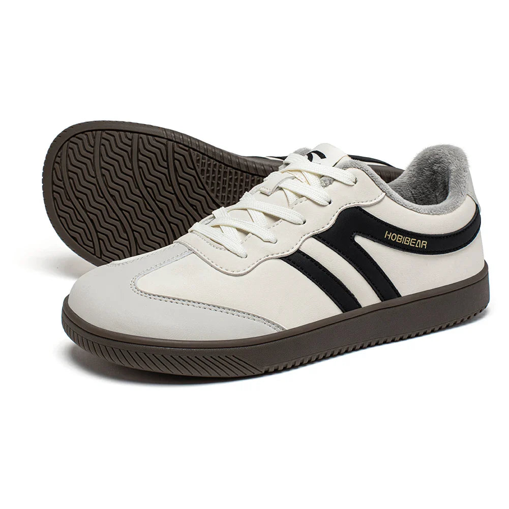 Wide Toe Shoes Unisex Artificial Leather Faux Fur Lined Sneakers Casual Retro Lace Up Shoes for Women Men