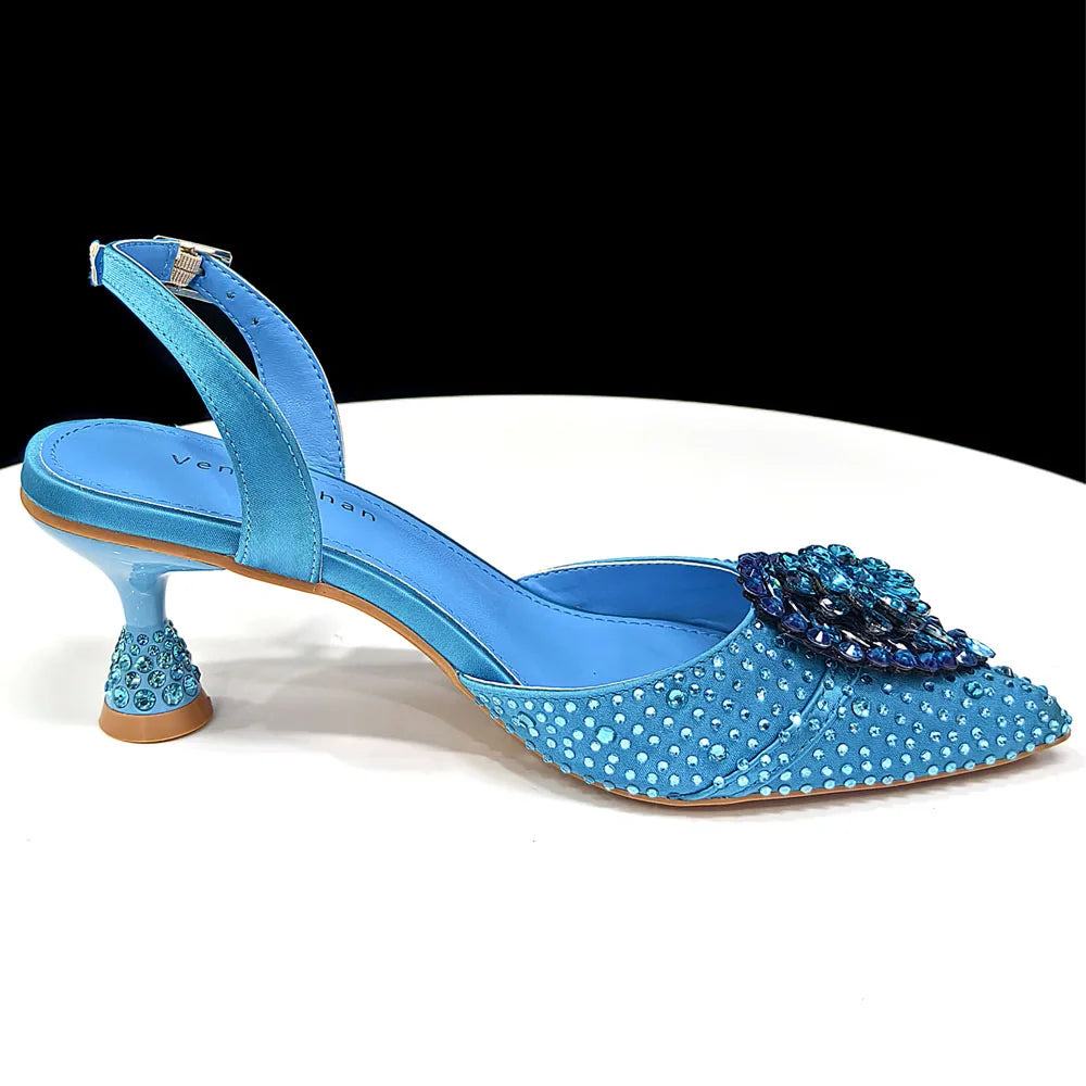 Italian Luxury Rhinestone Taro Purple Pointed Toe High Heel Shoe & Bag Set for Women - Perfect for Parties