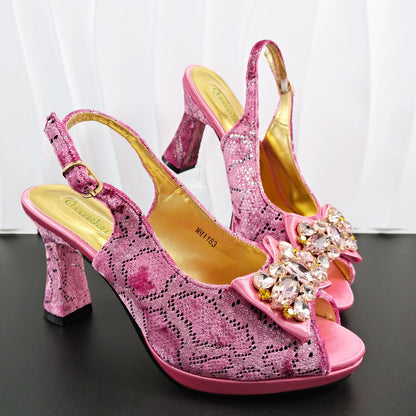 INS Purple Rhinestone-Embellished and Colorful Striped Design Party Wedding Peep Toe Bigger Size Ladies High Heels and Bag Set
