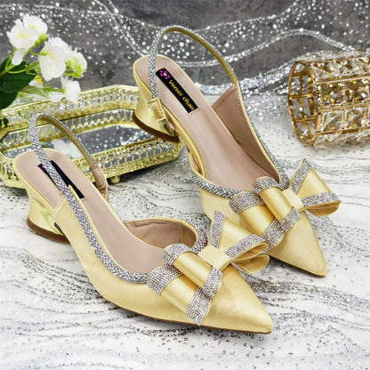 Shoes and Bag to Match Wine Colour Pointed-Toe Rhinestone Bow Party Women's High Heels