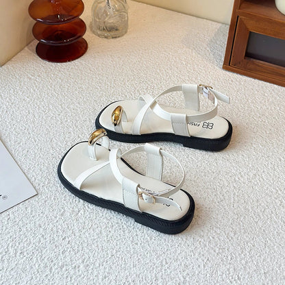 Summer New Kids Beach Sandals Clip-toe Outdoor Girls Roman Sandals School Fashion Cross-tied Children's Flat Sandals Non-slip