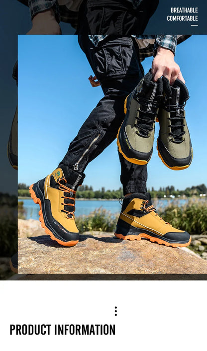 Men's Safety Shoes Steel Toe Anti Smash Safety Boots Puncture Proof Construction Wear-Resistant Work Boots
