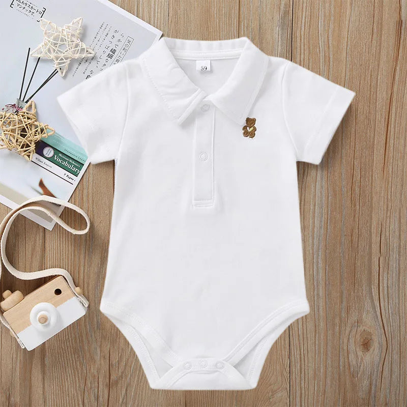 Summer Cotton Newborn Romper  2025 A Class Soft Breathable Polo Collar Easy Dressing Jumpsuit for 0-12 Months Boys Girls