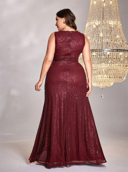 Plus Size Luxury Floor Length V-Neck Evening Dress Elegant Party Women 2025 Sequins Formal Prom Cocktail Graduation Gowns