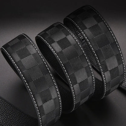 Men Genuine Leather Belt Simple Buckle Design Automatic Ratchet Belt Adjustable Belt