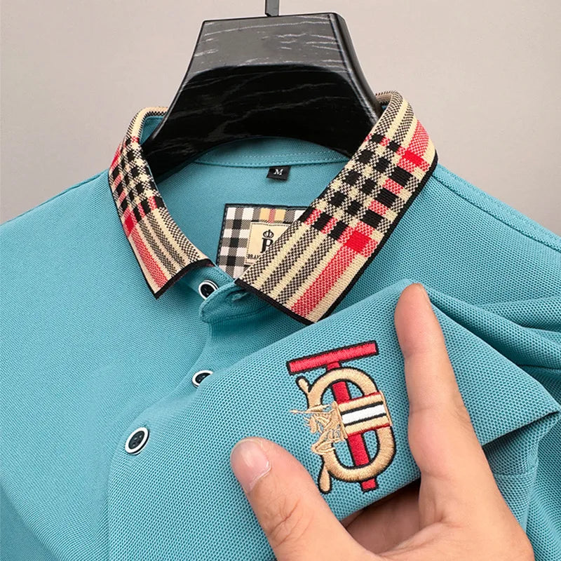 Fashion designer brand short sleeve men's polo shirt new lapel top high-end embroidery summer breathable casual Paul T-shirt