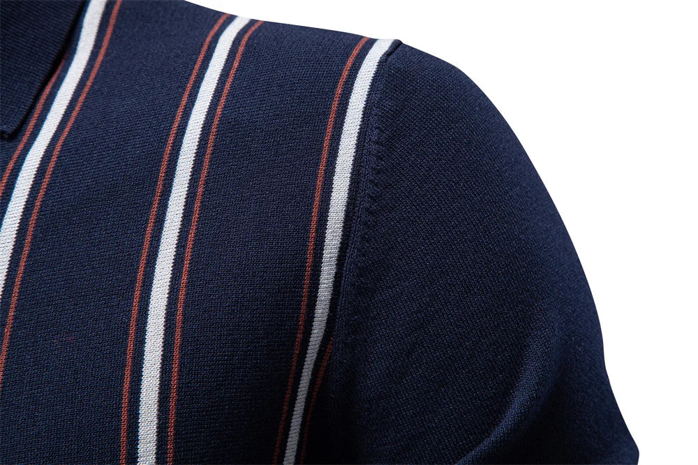 Men's Stripe Polo Shirt Old Money Style Short Sleeve Soft Breathable Casual Elegant Fabric for Comfortable Wear