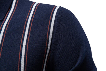 Men's Stripe Polo Shirt Old Money Style Short Sleeve Soft Breathable Casual Elegant Fabric for Comfortable Wear