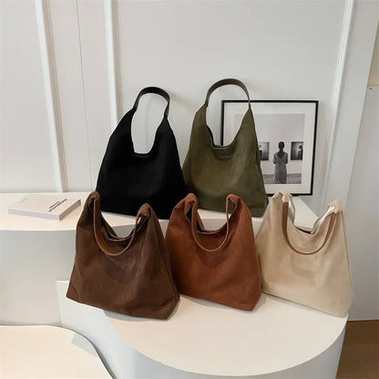 Korean suede bucket bag, women's casual commuting shoulder tote bag, autumn/winter 2025 new underarm set bag