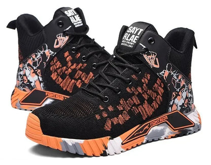 Men's All Seasons Safety Shoes Breathable Flying Woven Steel Toe Cap Impact Resistant Puncture Proof mid Cut Sneakers