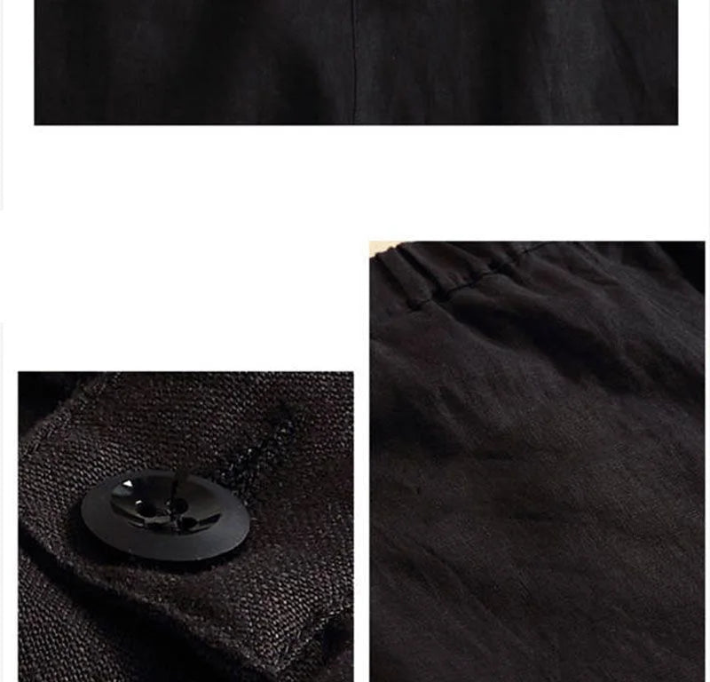 Khaki Solid Casual Linen Cotton Elastic High Waist Wide Leg Button Loose Women's Shorts Korean Fashion Summer Shorts Women 2024