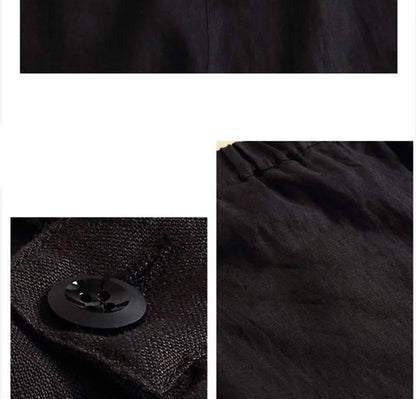 Khaki Solid Casual Linen Cotton Elastic High Waist Wide Leg Button Loose Women's Shorts Korean Fashion Summer Shorts Women 2024