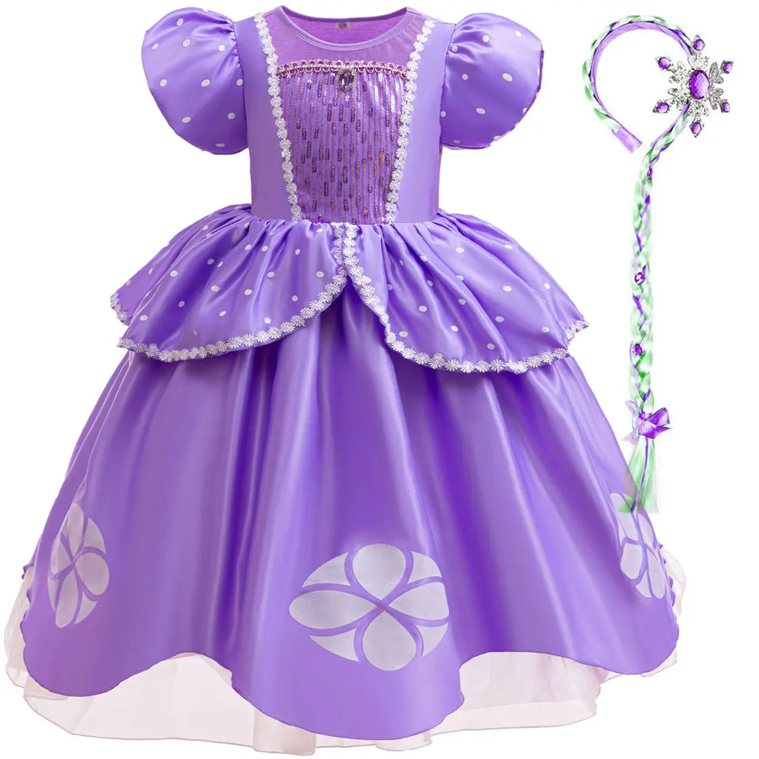 Sofia Princess Dress For Girl Summer Dress Birthday Carnival Party Sophia Sleeve Fluffy Ball Dress + Accessories