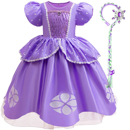 Sofia Princess Dress For Girl Summer Dress Birthday Carnival Party Sophia Sleeve Fluffy Ball Dress + Accessories