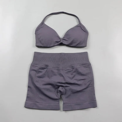 Impact Womens 2 Piece Yoga Set Strappy Seamless Sports Bra and High Waist Scrunch Shorts for Gym Workout and Fitness Training