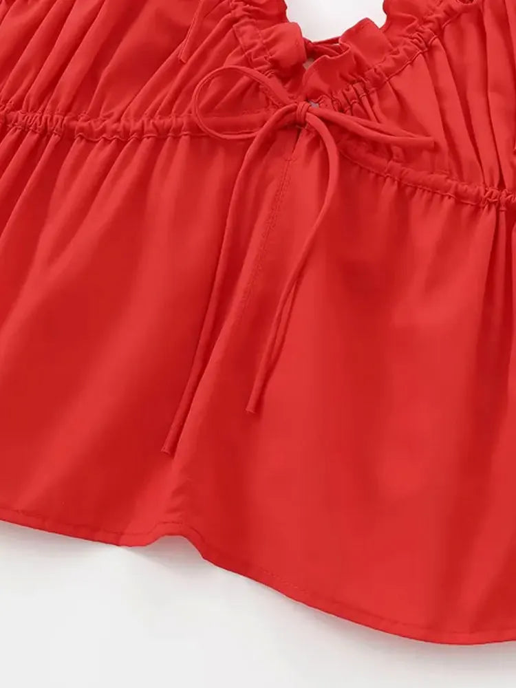 Women's Sexy Fashion Bow Tied Ruffled V-Neck Tank Top Thin Straps Backless Camisole Female Mujer