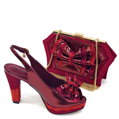 Italian Design Fashion Style Ladies Shoes With Matching Bag Set 2024 Nigerian Shoes and Bag Set in Wine Color