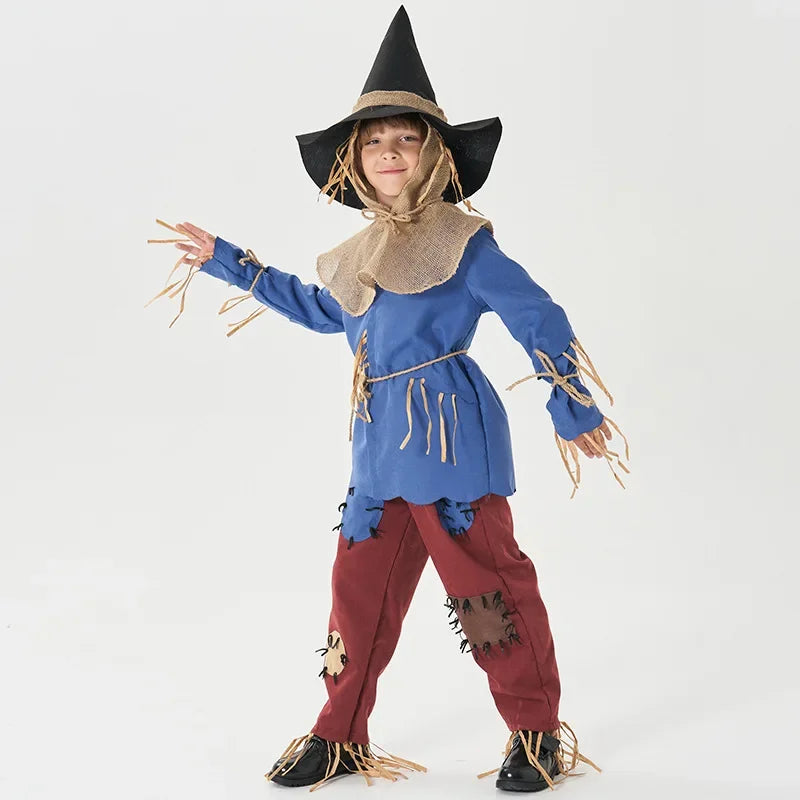 Boys Girls Scarecrow Costume Halloween Purim The Wizard of OZ Scarecrow Cosplay Outfit Fantasia Party Fancy Dress