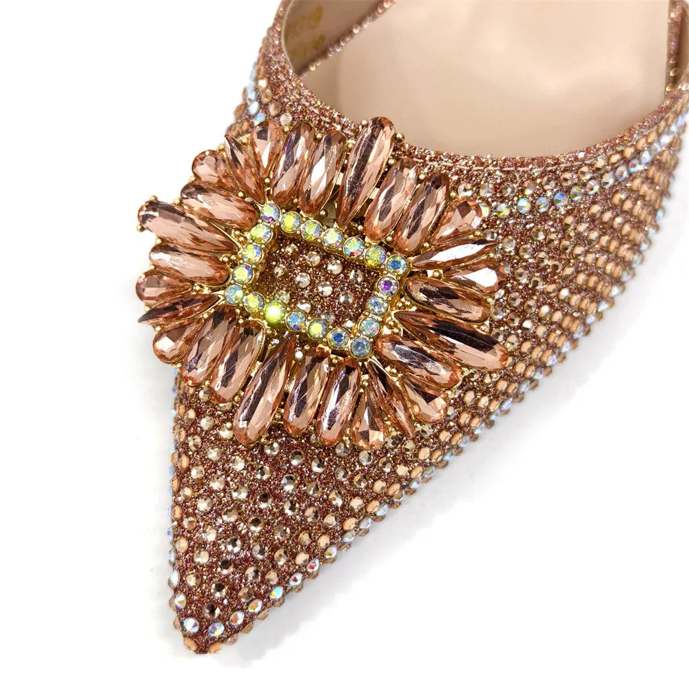 African Style Women's Shoes Mixed With BlackGold High Heels Pointed At The Dinner Party Nigerian Women's Shoes