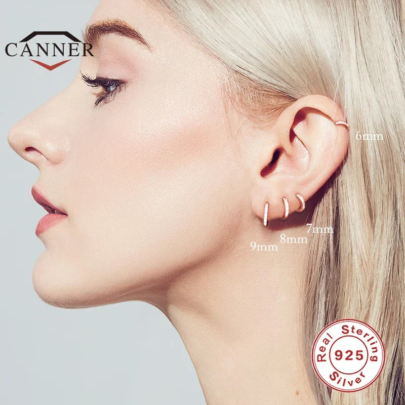6/7/8/9mm Real 925 Sterling Silver Zircon Hoop Earrings for Women Huggie Earring Piercing Earings Jewelry Pendientes