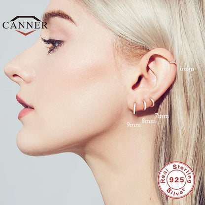 6/7/8/9mm Real 925 Sterling Silver Zircon Hoop Earrings for Women Huggie Earring Piercing Earings Jewelry Pendientes