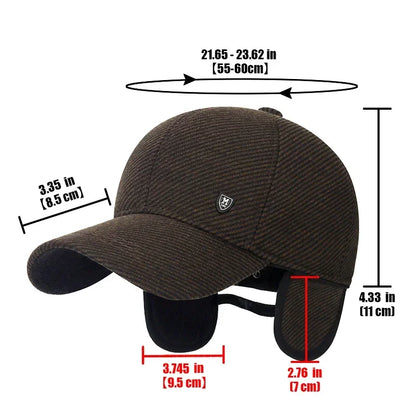 Mens Winter Baseball Cap with Ear Flaps, Baseball Winter Hats with Ear Flaps for Men Outdoor Walk Running  Adjustable Size