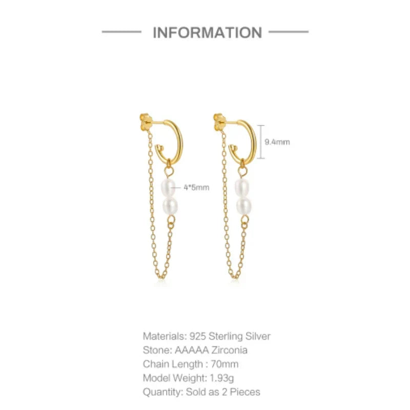 925 Sterling Silver Long Chain Tassel Baroque Irregular Pearl Dangle Earrings for Women C Shape Earrings Jewelry Pendientes