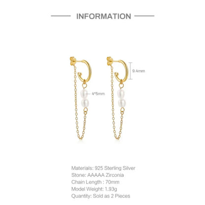 925 Sterling Silver Long Chain Tassel Baroque Irregular Pearl Dangle Earrings for Women C Shape Earrings Jewelry Pendientes
