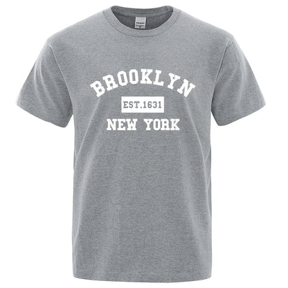 Brooklyn Est. 1631 New York Letter Print T-Shirt Man Casual Loose T-Shirts Summer Cotton Tops Fashion Breathable Tee Clothing