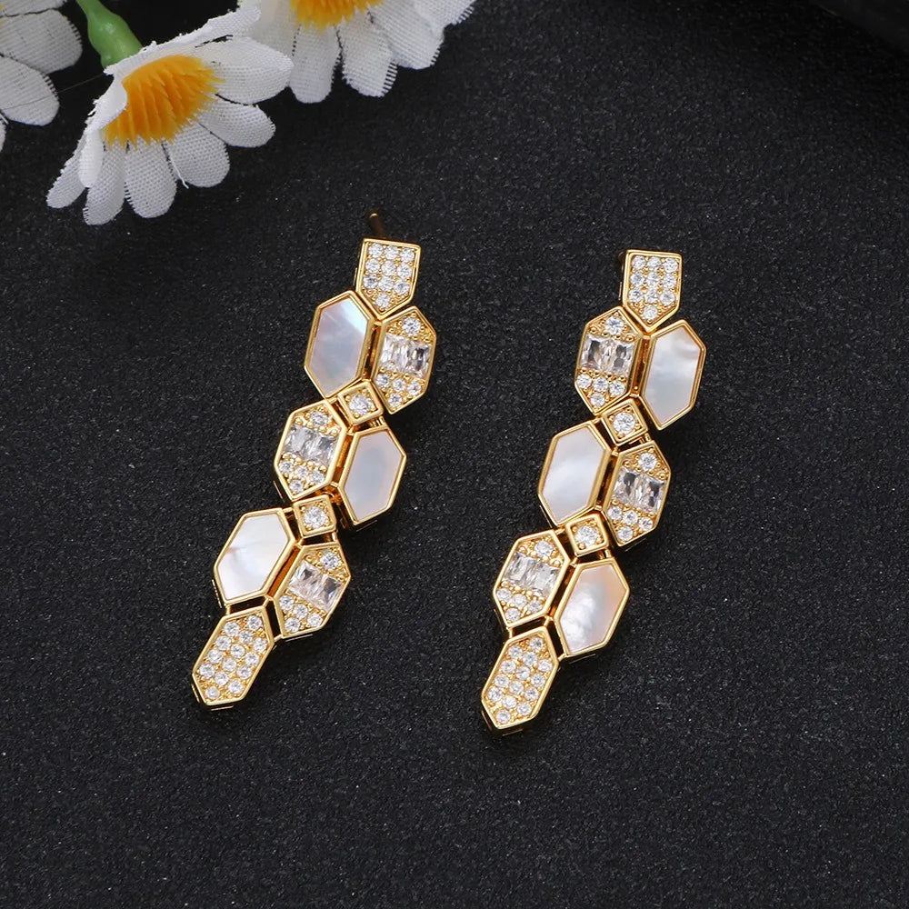 Luxury Dubai Bridal Jewelry Set For Women Wedding Party Shell Zirconia Jewelry Set Twisted Branch Design