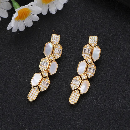 Luxury Dubai Bridal Jewelry Set For Women Wedding Party Shell Zirconia Jewelry Set Twisted Branch Design