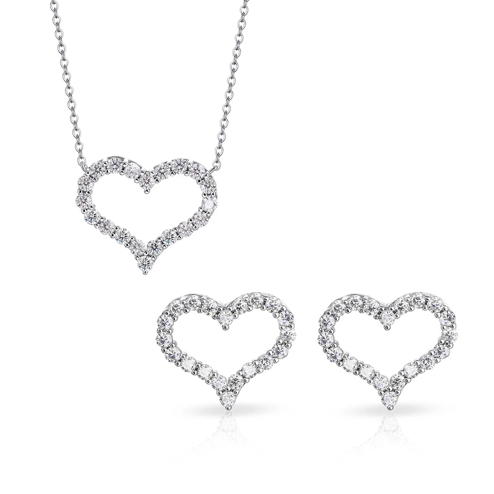 D Color Heart Shape Moissanite Diamond Jewelry Set for Women 925 Sterling Silver Pendant Necklace Stud Earrings Wedding Jewelry