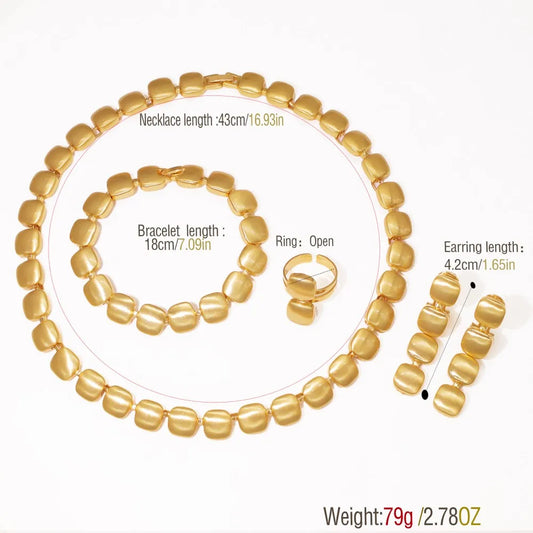 Dubai Gold Color Jewelry Set Classic Square Geometry Necklace Earring Bracelet Ring For Women Christmas Gifts 2025 New