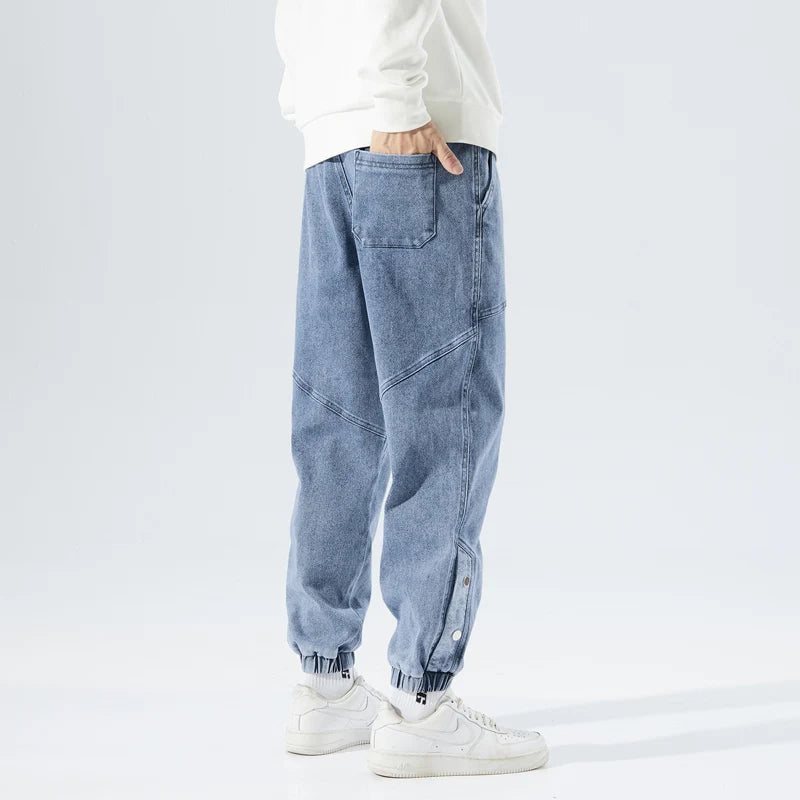 Spring Summer Men's Jogger Jeans Slight Stretch Denim Cargo Pants Black Blue Streetwear Baggy Jeans Trousers